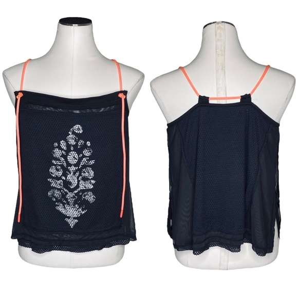 FP Movement by Free People Tops - FP Movement by Free People Black Strappy Camisole Neon Orange Corded Straps